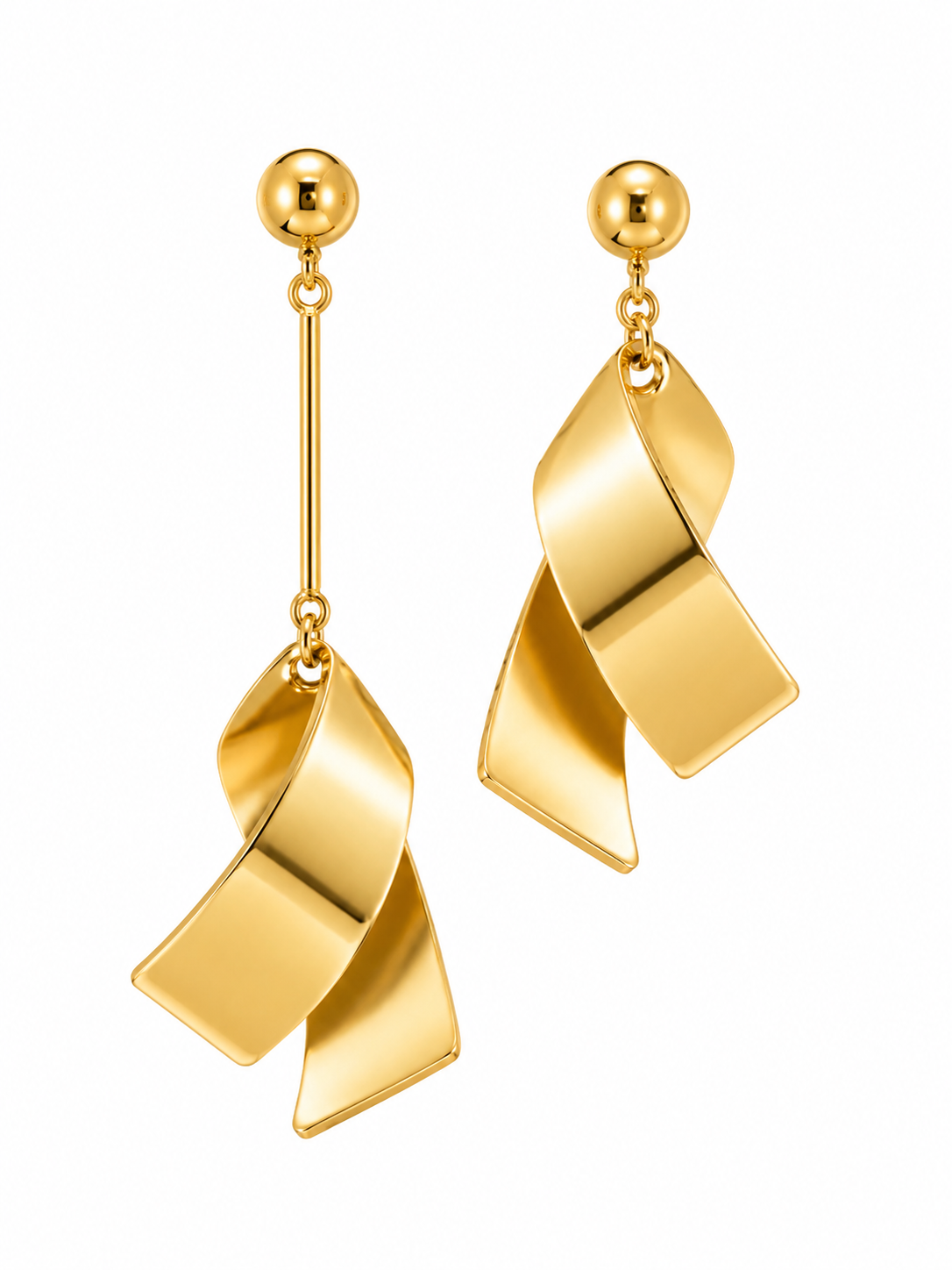 Golden Ribbon Drop Earrings 2in1