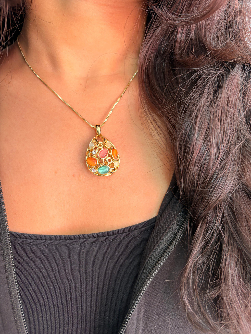 Multi-color Teardrop Mosaic Necklace