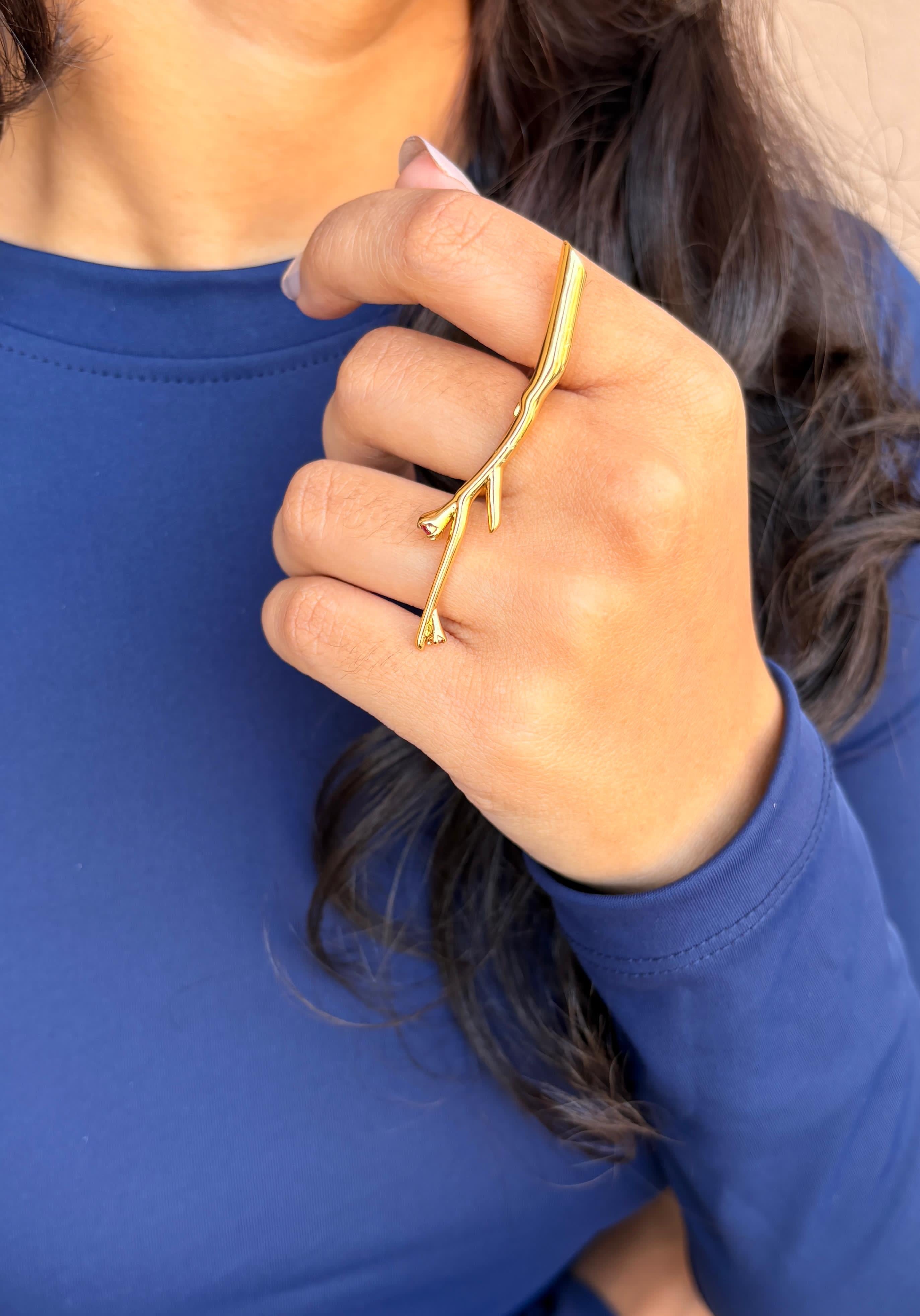 Winged Leaf Gold Open Ring