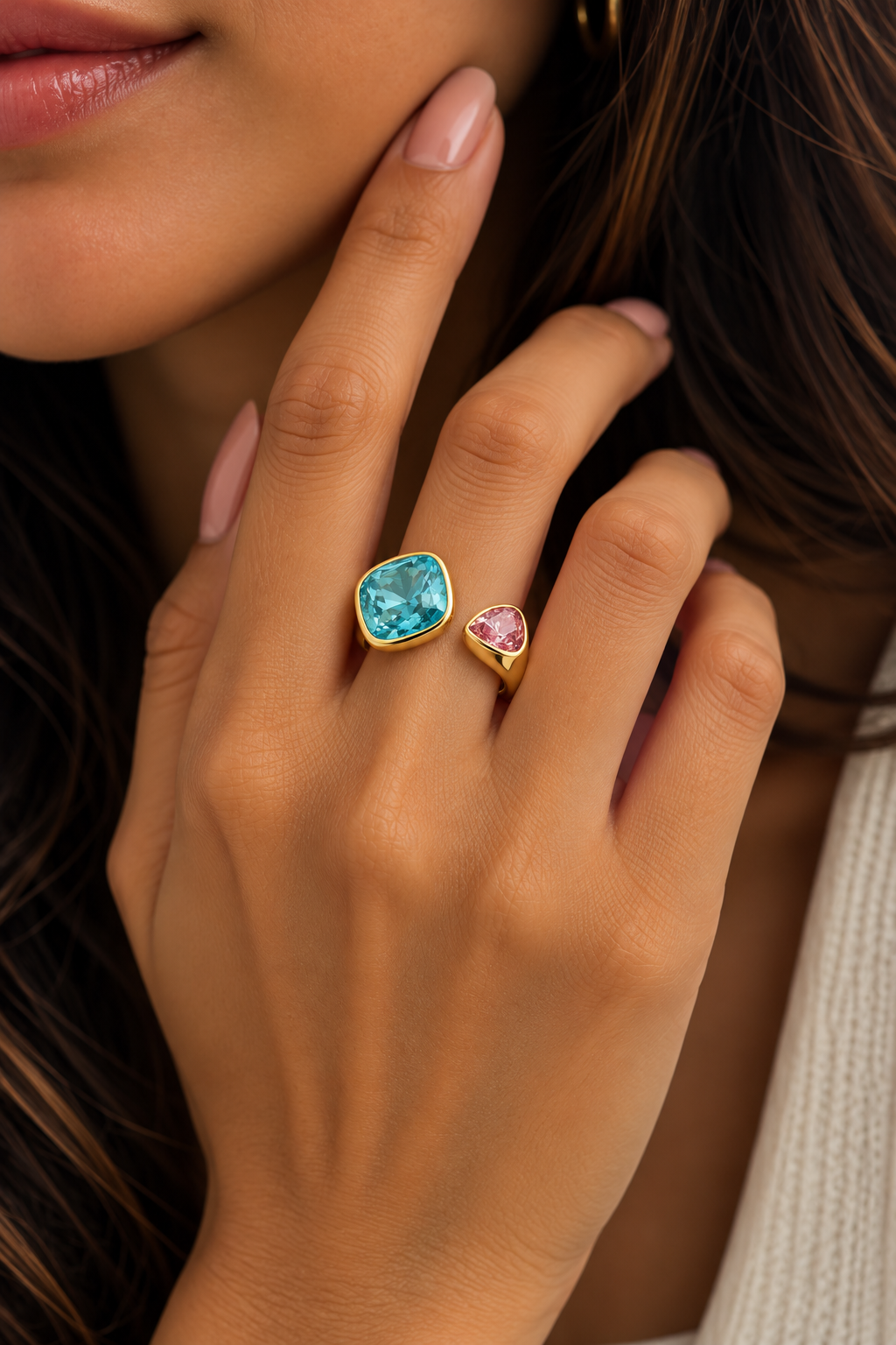 Aqua Pink Duo Ring