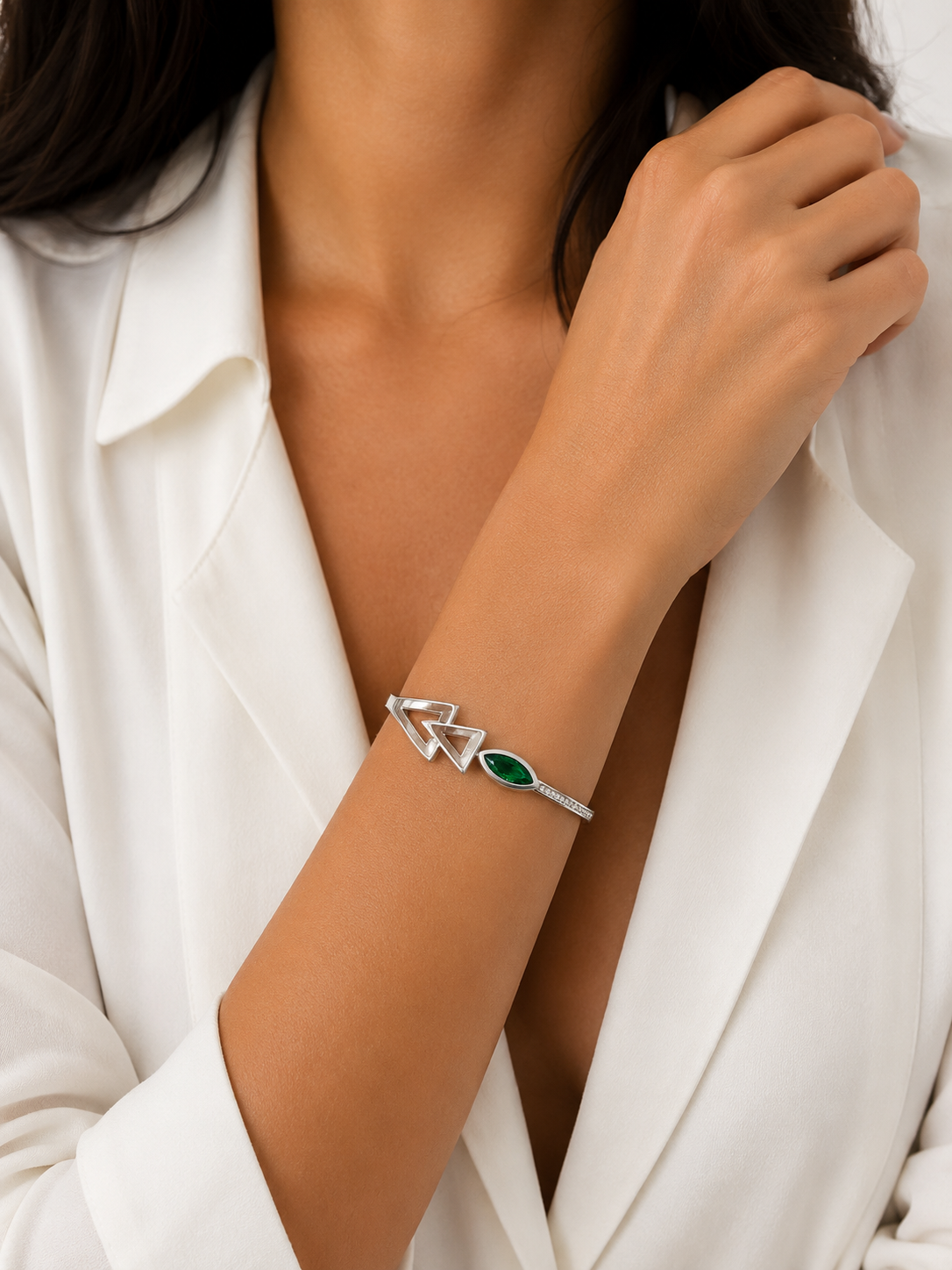 Emerald Marquise Geometric Bangle