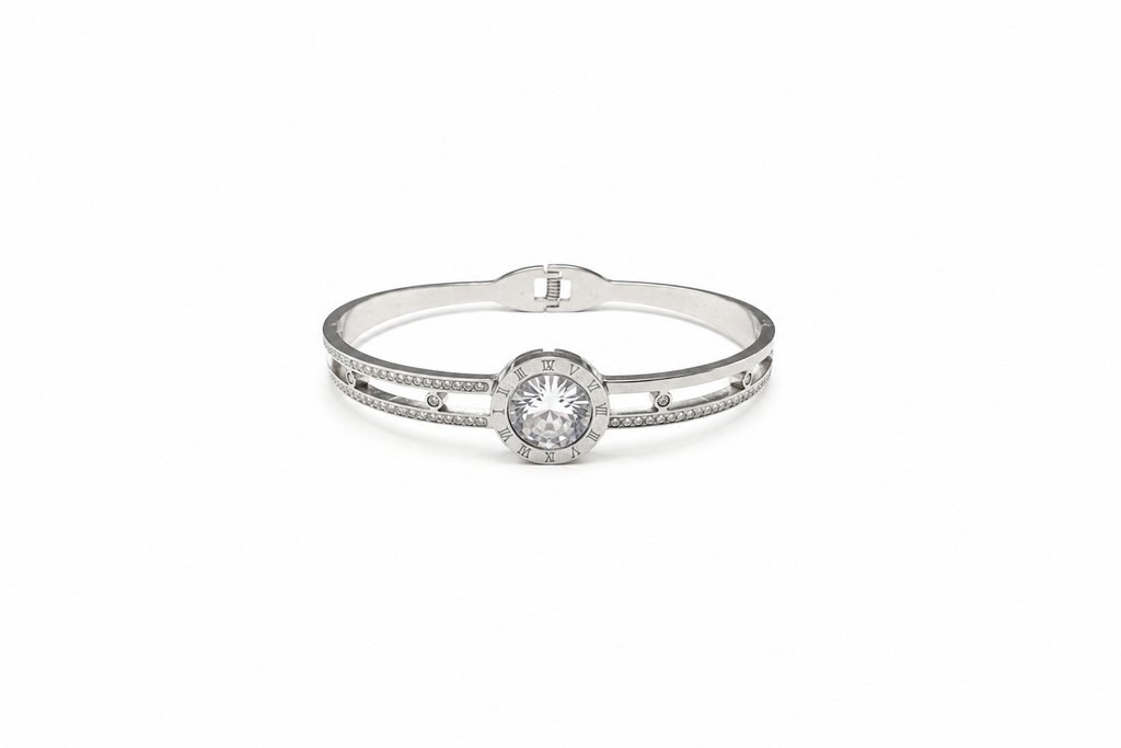 Roman Solitaire Silver Bangle