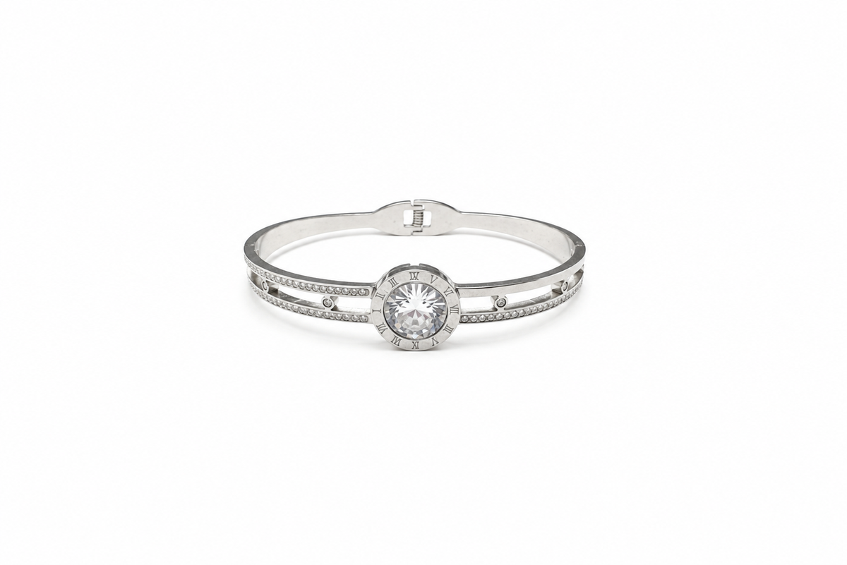 Roman Solitaire Silver Bangle