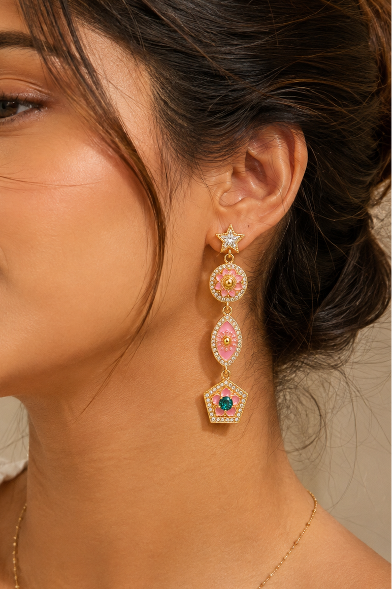 Pink Evil Eye Drop Earrings