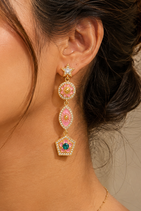 Pink Evil Eye Drop Earrings