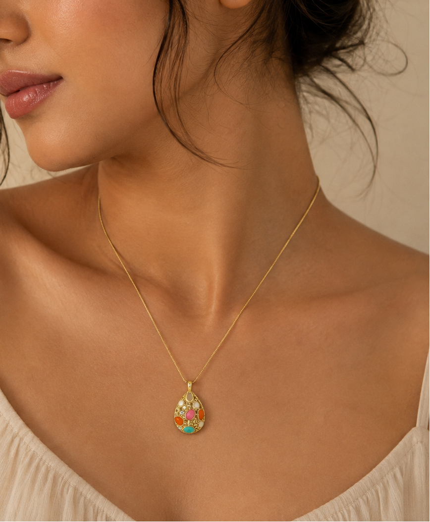 Multi-color Teardrop Mosaic Necklace