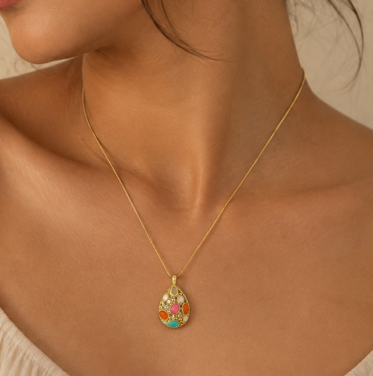Multi-color Teardrop Mosaic Necklace