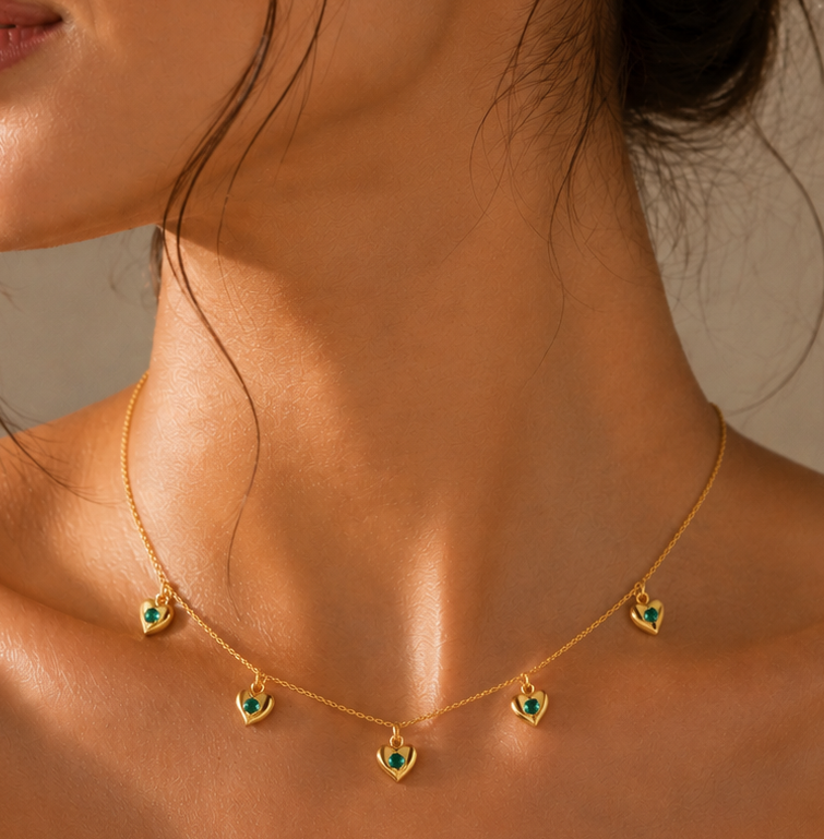 Emerald Heart Station Necklace