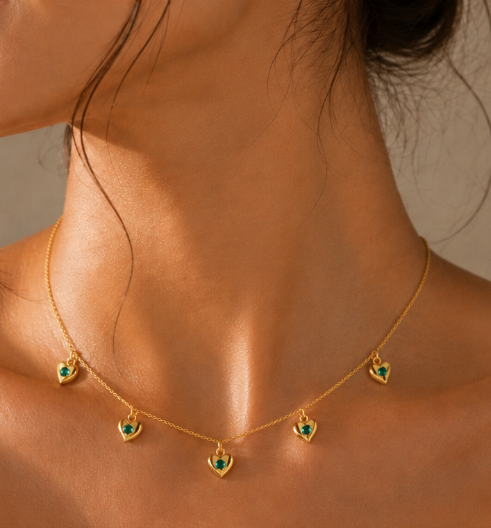 Emerald Heart Station Necklace