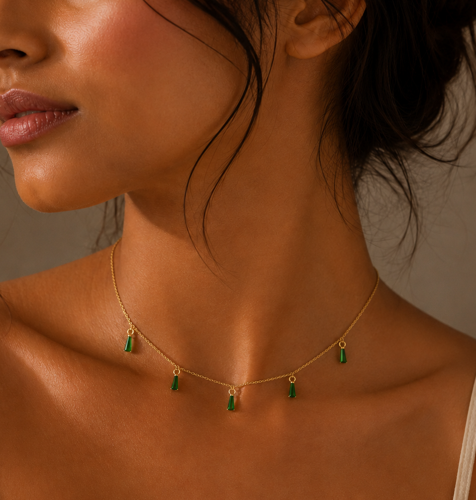 Emerald Drop Charm Necklace