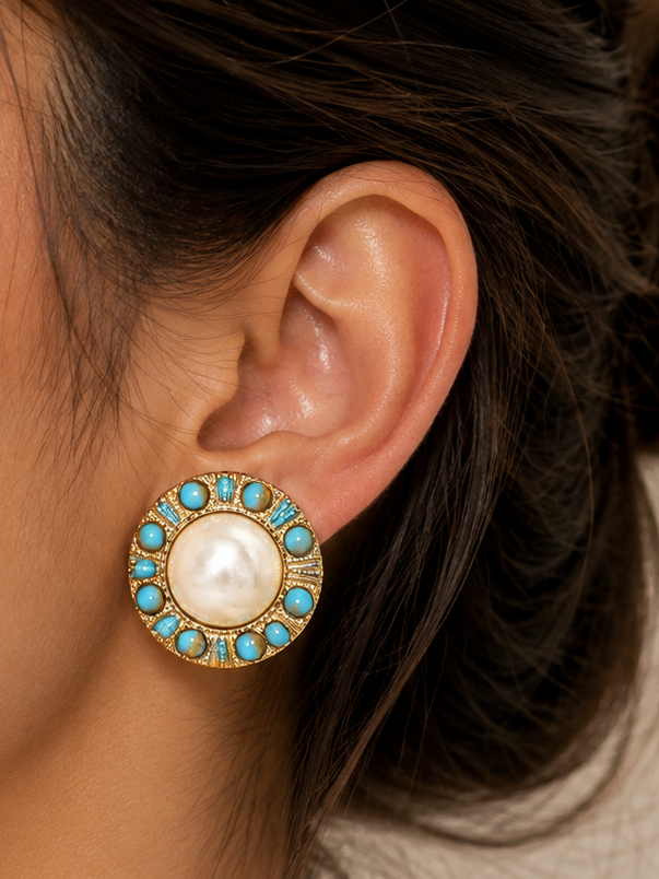 Azure Pearl Stud Earrings