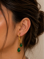 Emerald Drop Hoop Earrings