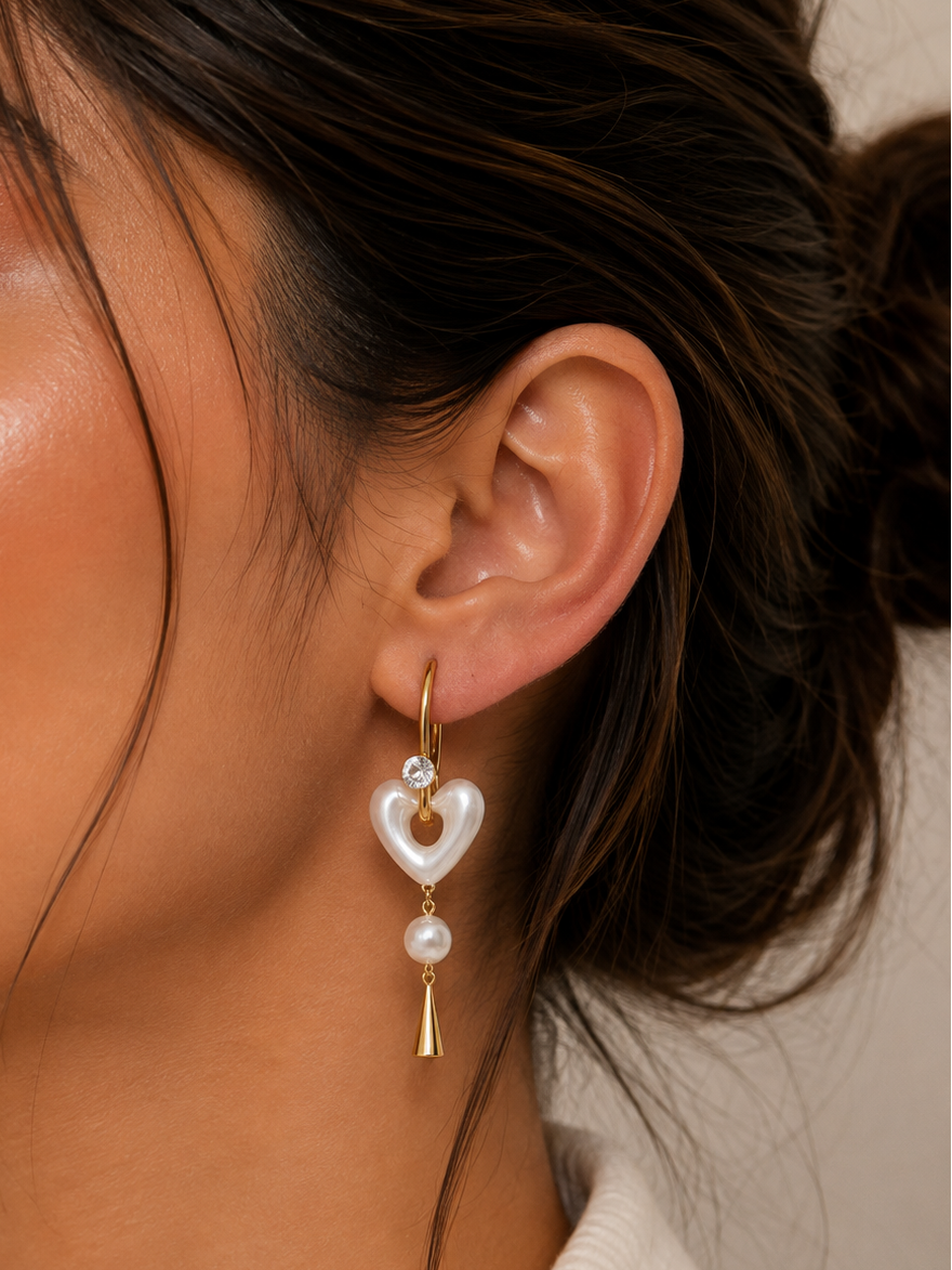Pearl Heart Drop Earrings (2in1)
