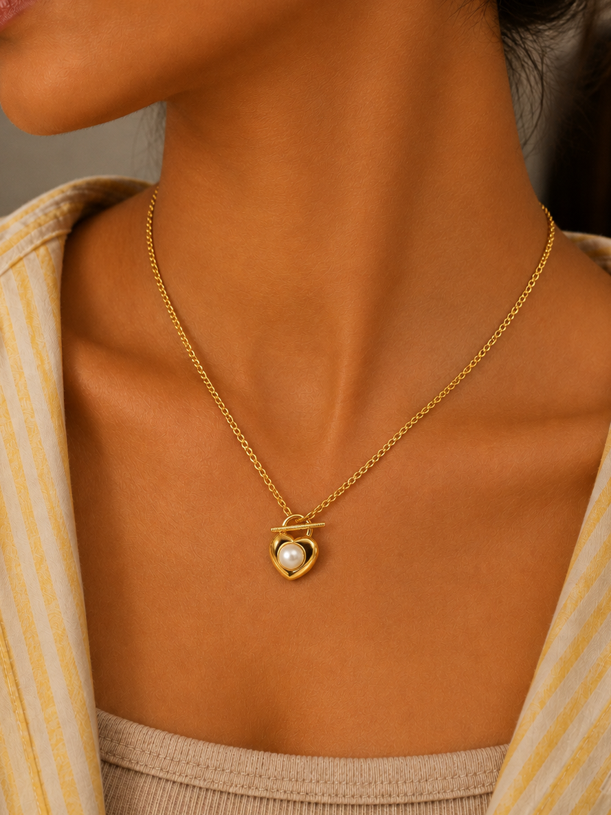 Pearl Heart Lock Necklace