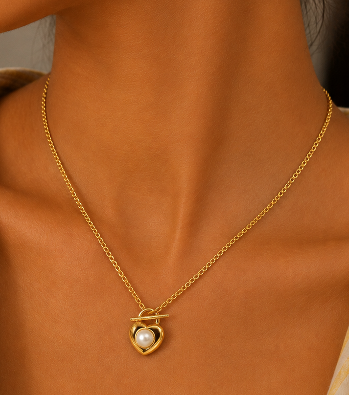 Pearl Heart Lock Necklace