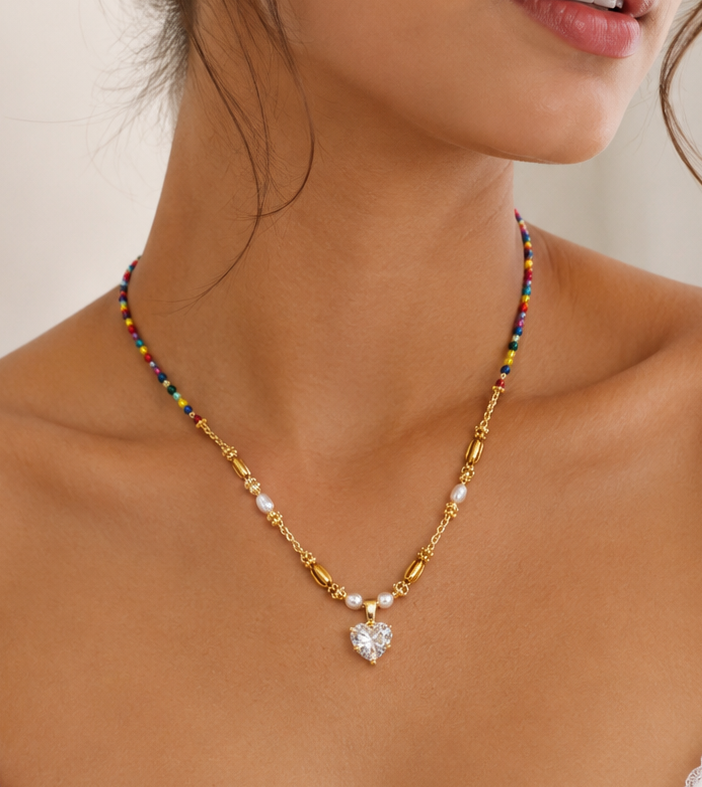 Aurora Beaded Heart Necklace