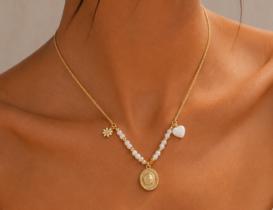 Daisy Pearl Charm Necklace