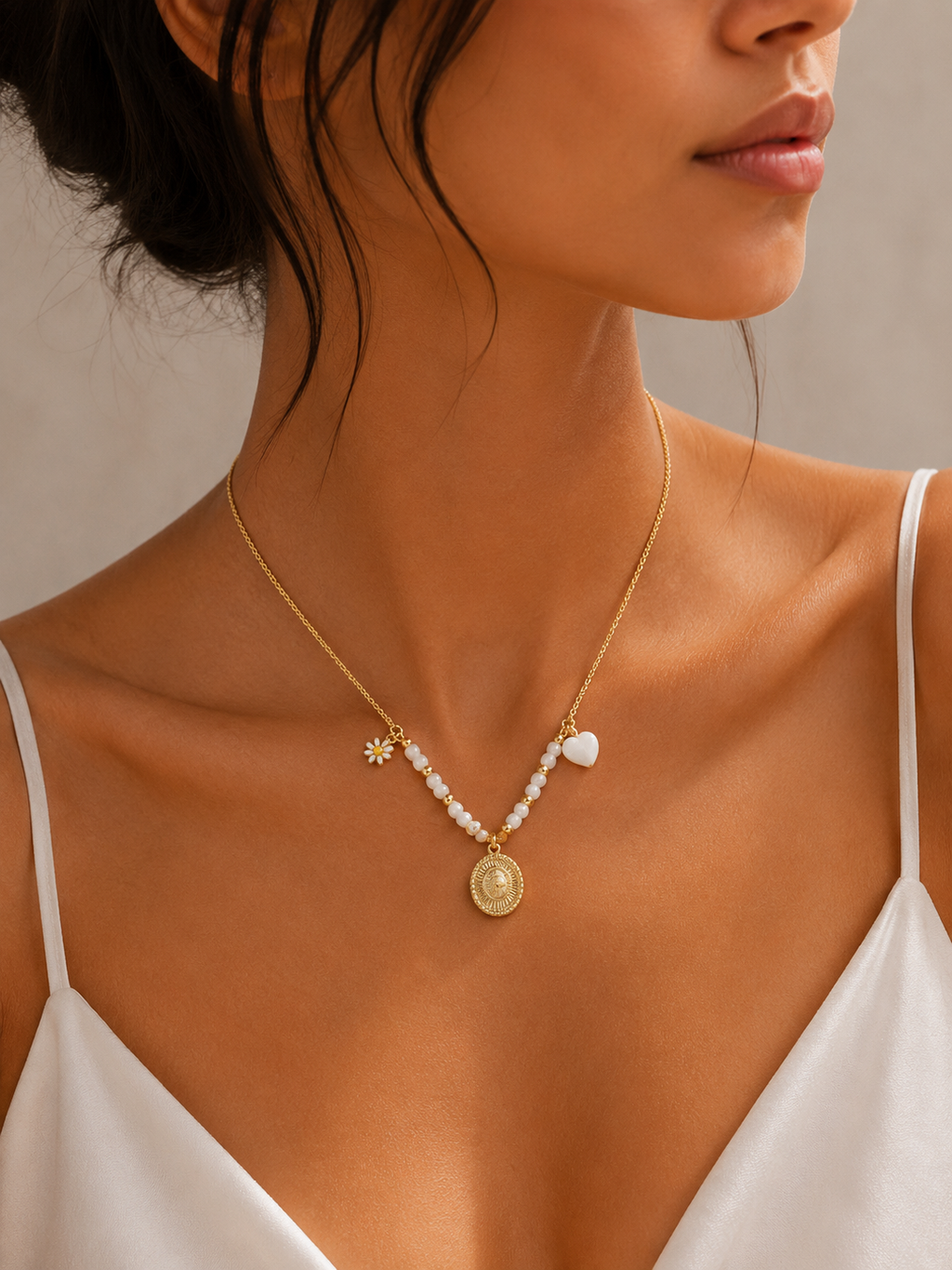 Daisy Pearl Charm Necklace