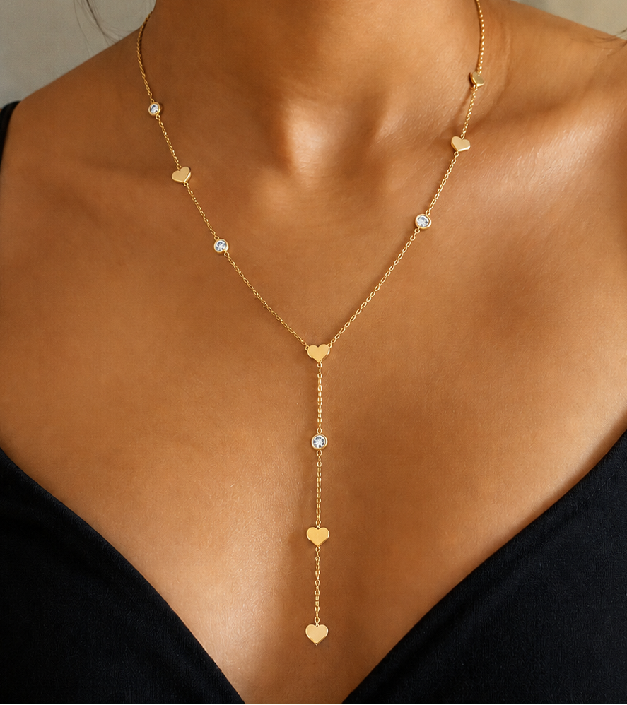 Long Heart Lariat Necklace