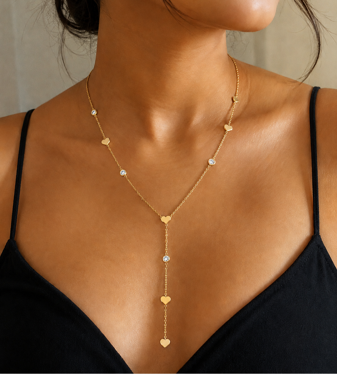 Long Heart Lariat Necklace