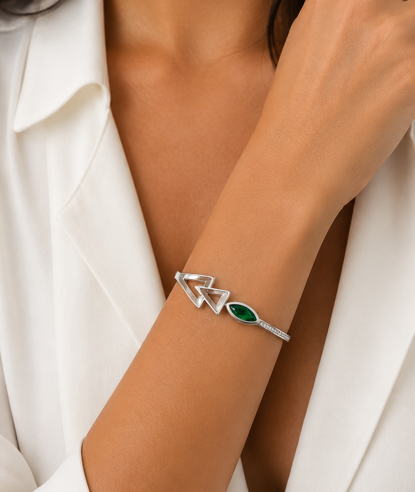 Emerald Marquise Geometric Bangle