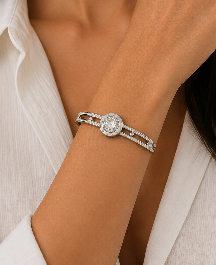 Roman Solitaire Silver Bangle