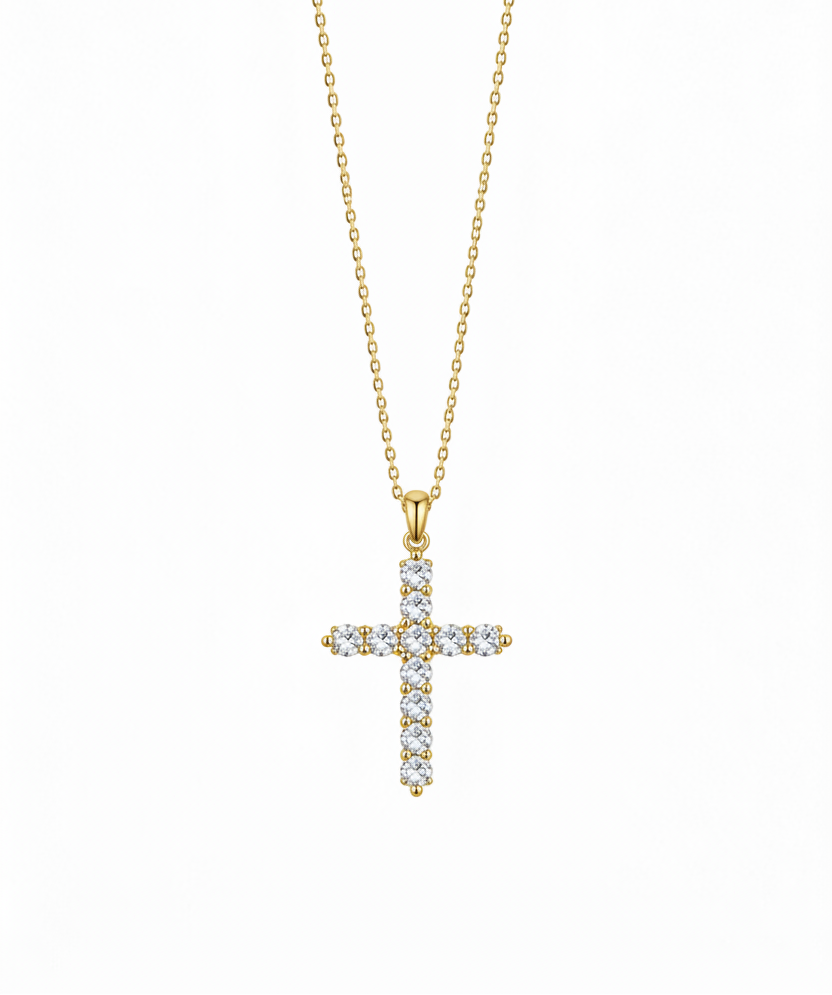 Gold Cross Stone Pendant Necklace