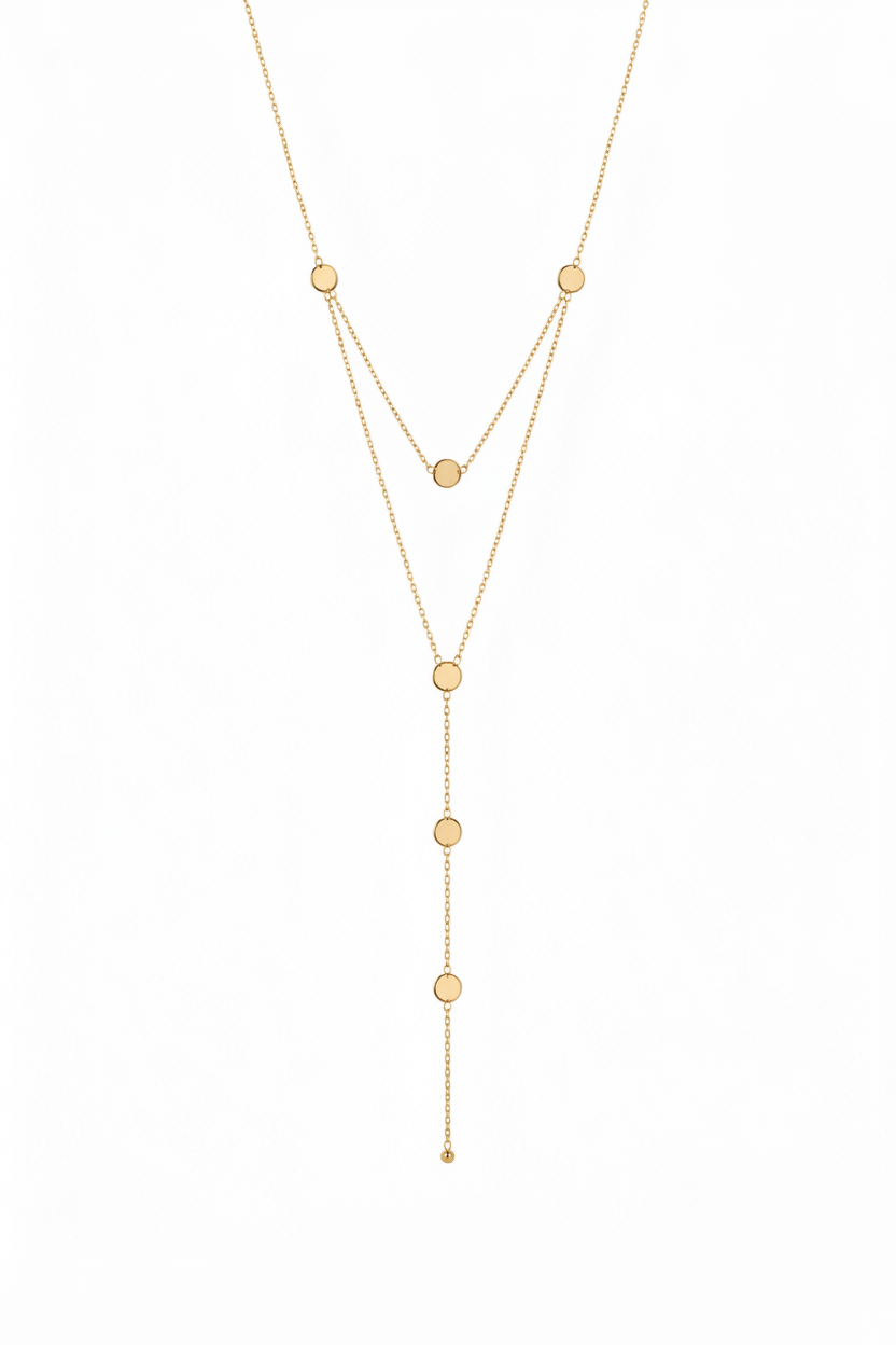 Gold Disc Layered Lariat Necklace