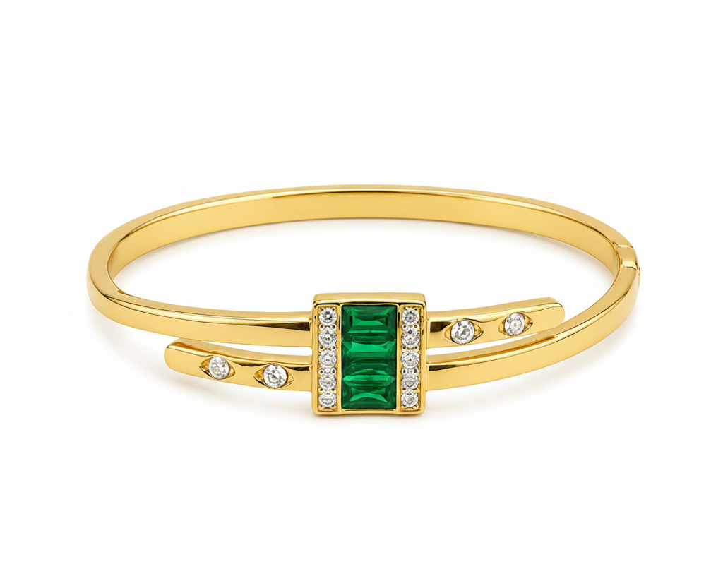 Emerald Stone Crystal Kada Bracelet