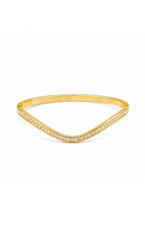 Gold-Tone Crystal Pave V-Shaped Bracelet