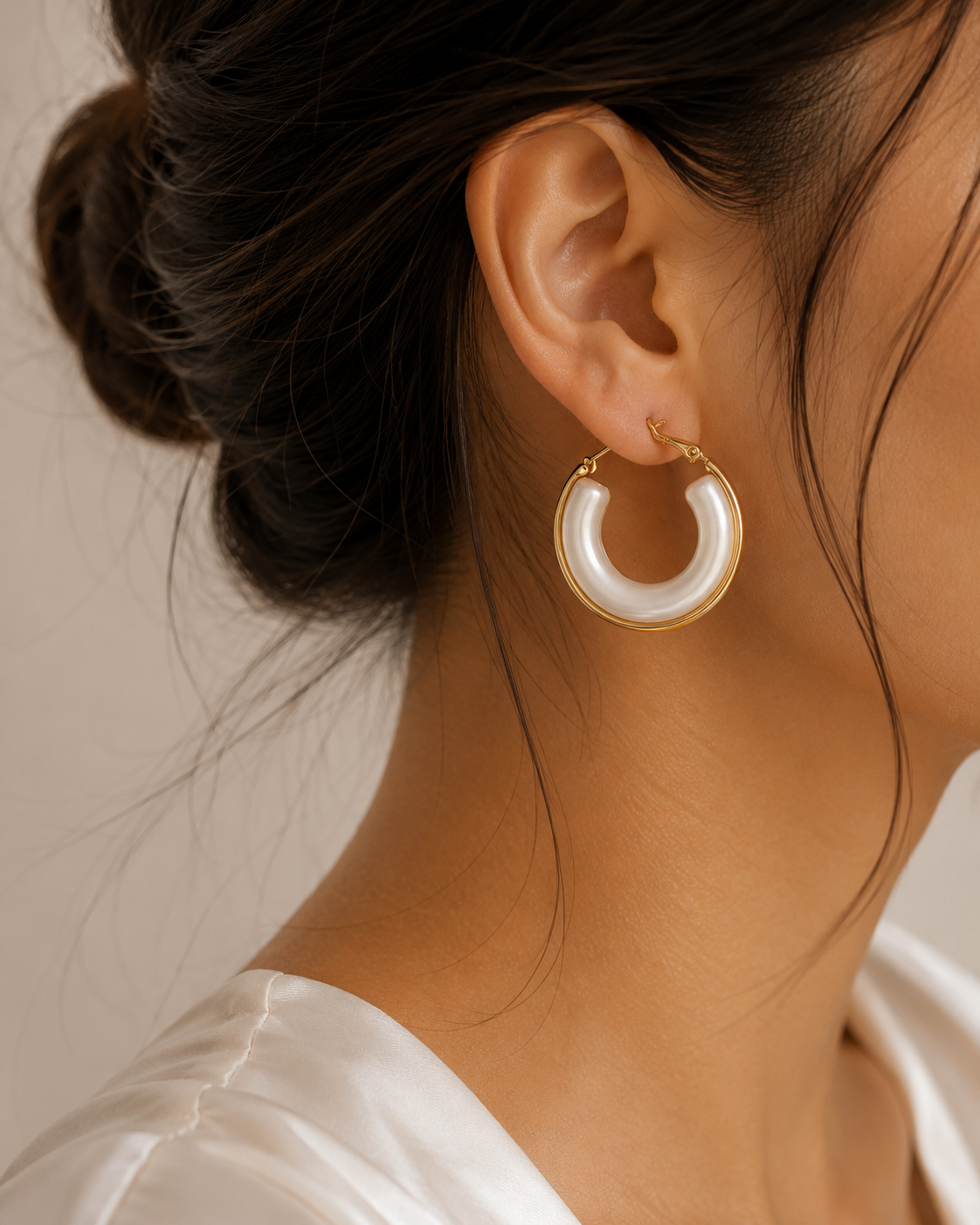 Gold Pearl Hoop