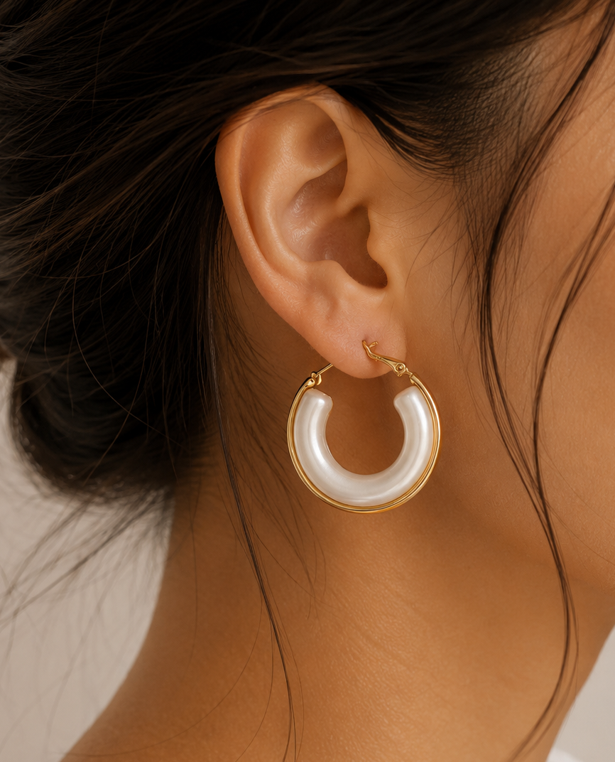 Gold Pearl Hoop