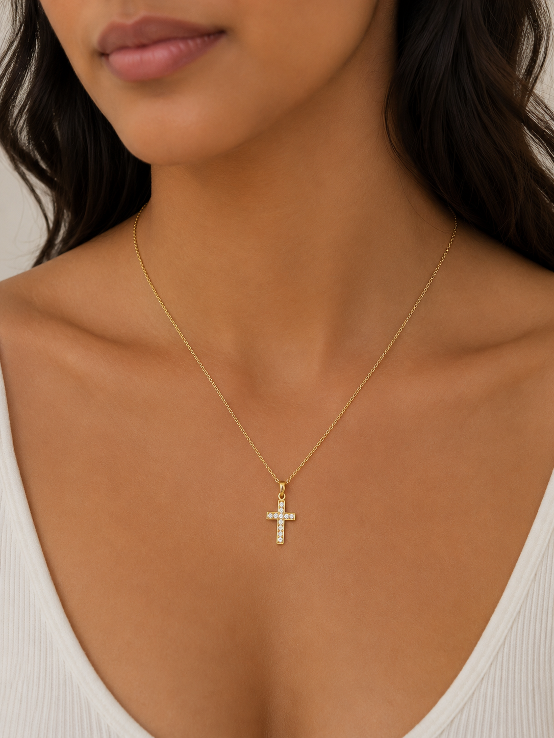 Gold Crystal Cross Necklace