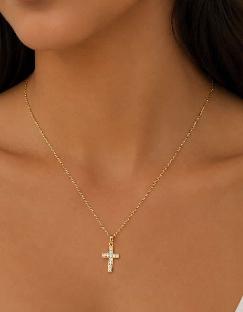Gold Crystal Cross Necklace
