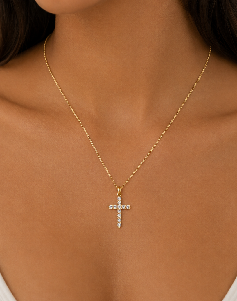 Gold Cross Stone Pendant Necklace