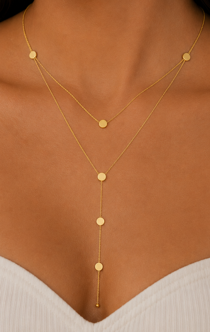 Gold Disc Layered Lariat Necklace