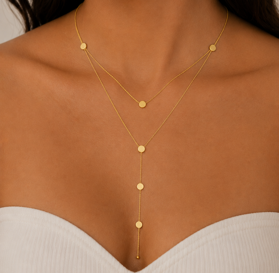 Gold Disc Layered Lariat Necklace