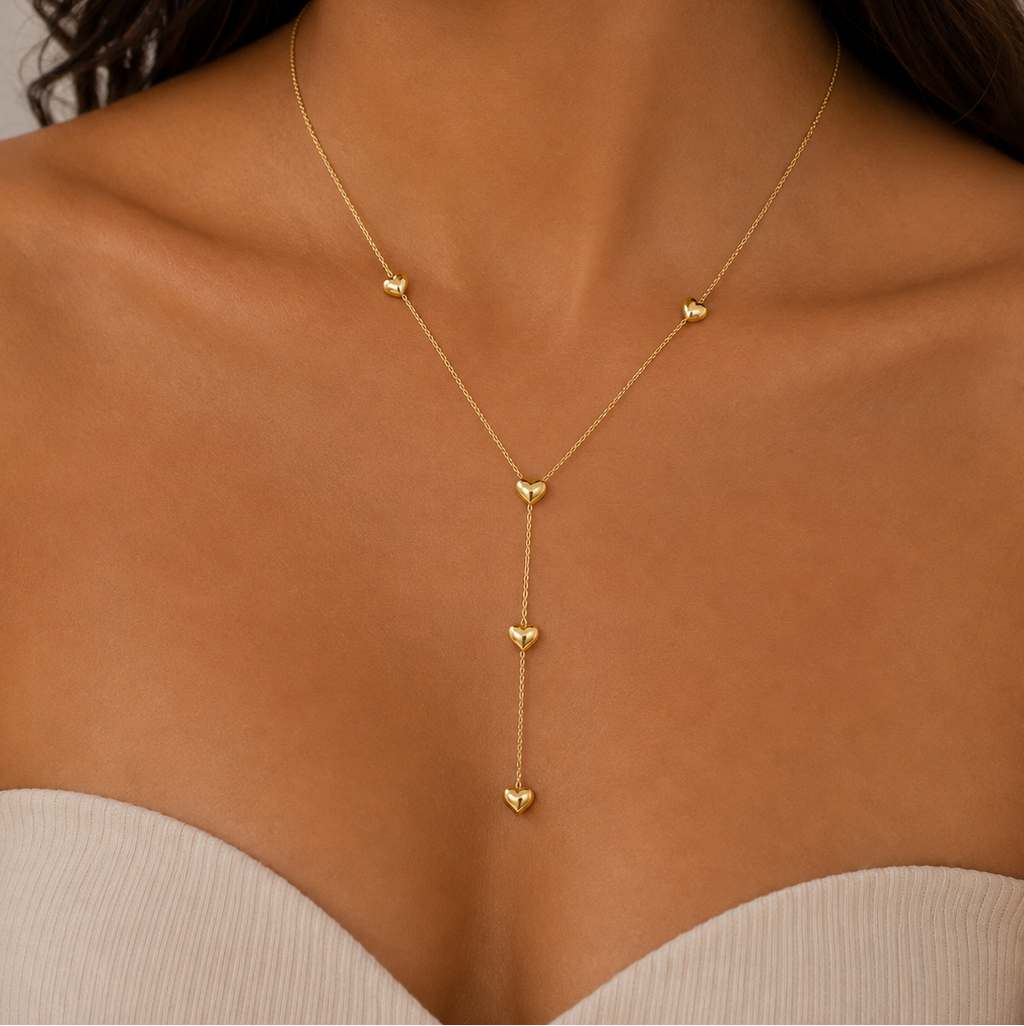 Gold Heart Lariat Necklace