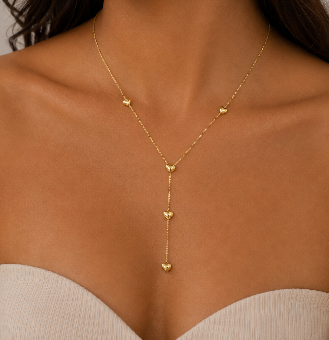 Gold Heart Lariat Necklace