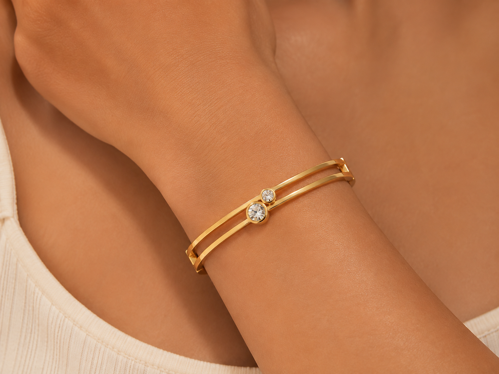 Double-Layer Gold-Tone Crystal Accent  Bracelet