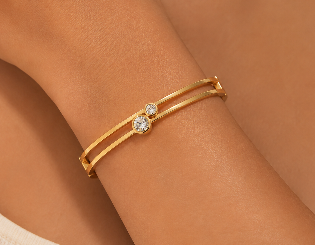 Double-Layer Gold-Tone Crystal Accent  Bracelet