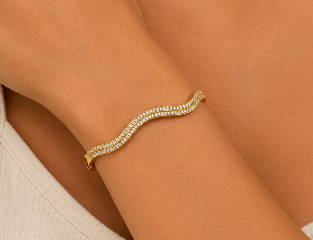 Gold Wave Crystal Kada Bracelet