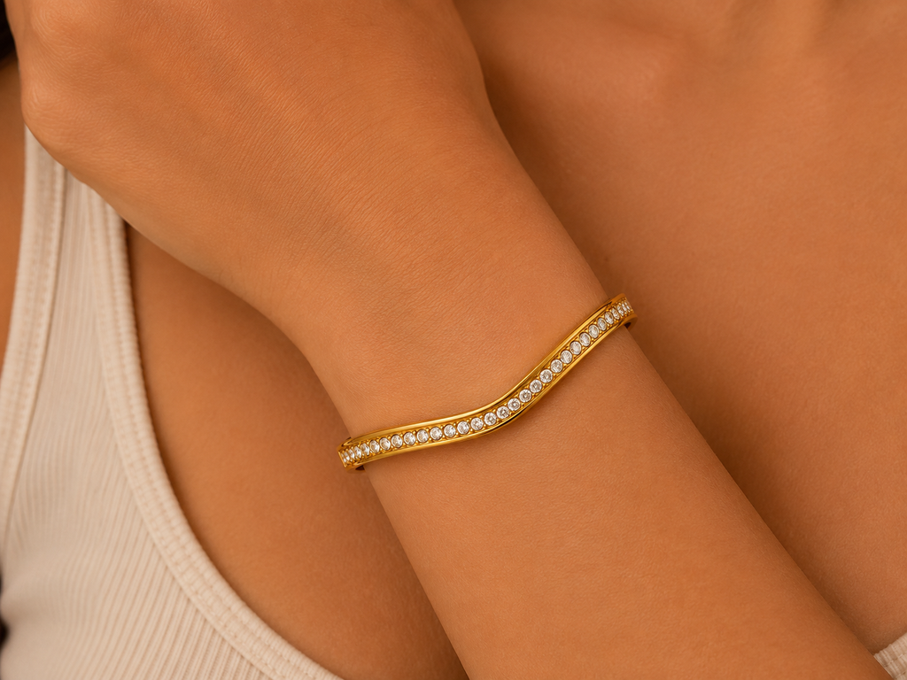 Gold-Tone Crystal Pave V-Shaped Bracelet