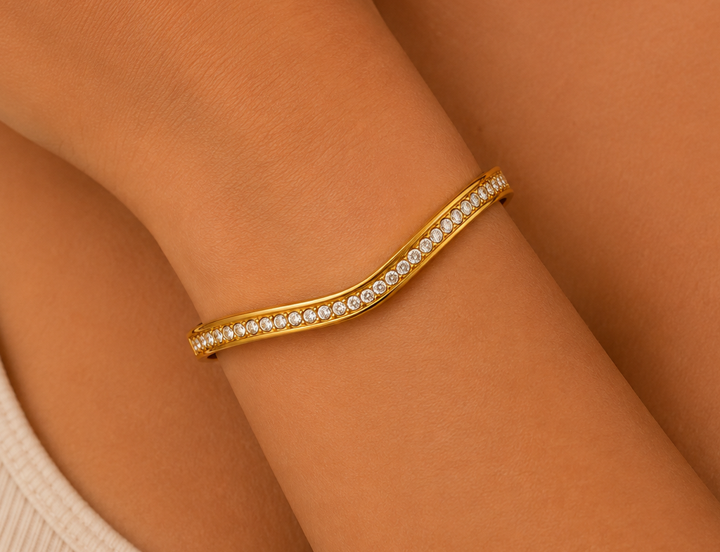 Gold-Tone Crystal Pave V-Shaped Bracelet