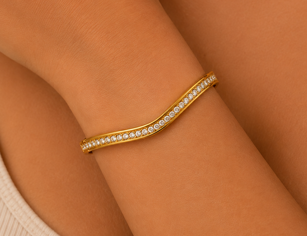Gold-Tone Crystal Pave V-Shaped Bracelet