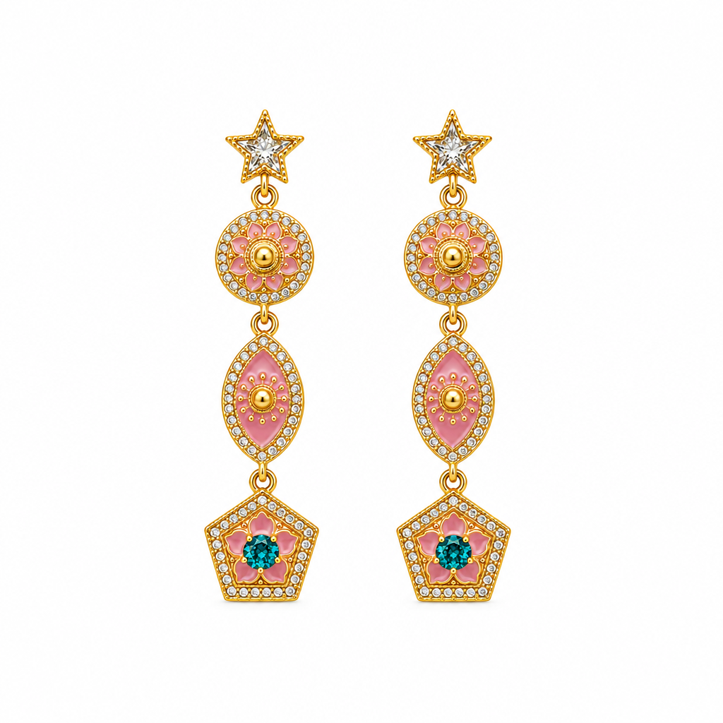 Pink Evil Eye Drop Earrings