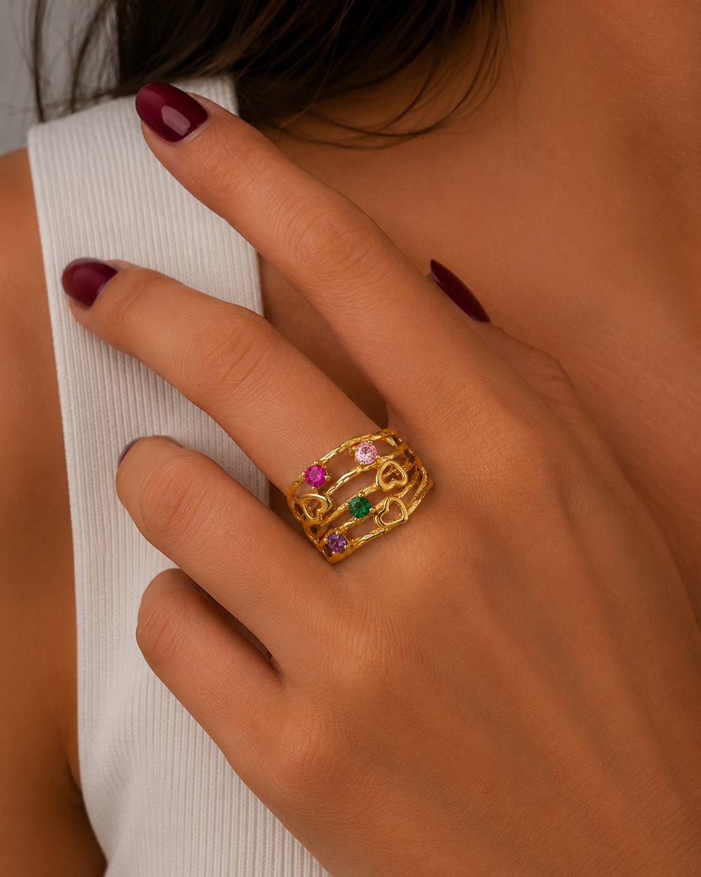 Rainbow Hearts Statement Ring