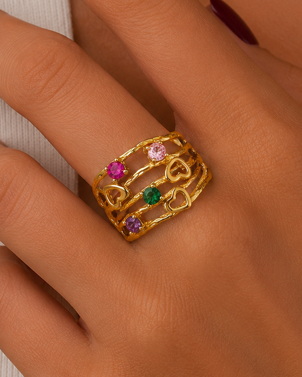 Rainbow Hearts Statement Ring
