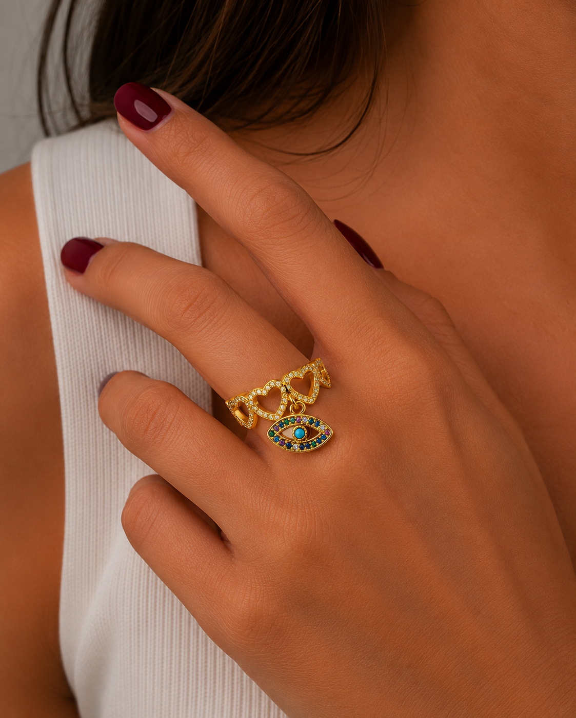 Evil Eye Heart Ring