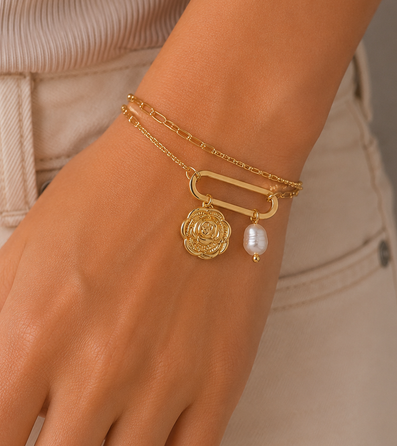 Camellia Pearl Link Bracelet